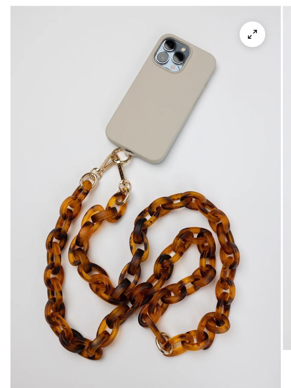 Amber Tortoiseshell Chain Strap for cellphone and purse with Gold Hardware